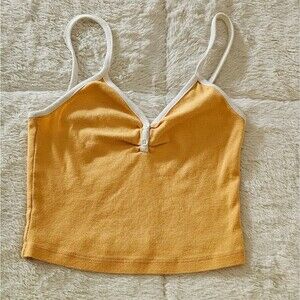 Yellow Women's Crop Top with White Trim. Size XS